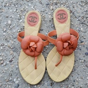 Chanel orange camilla flip flop sandal